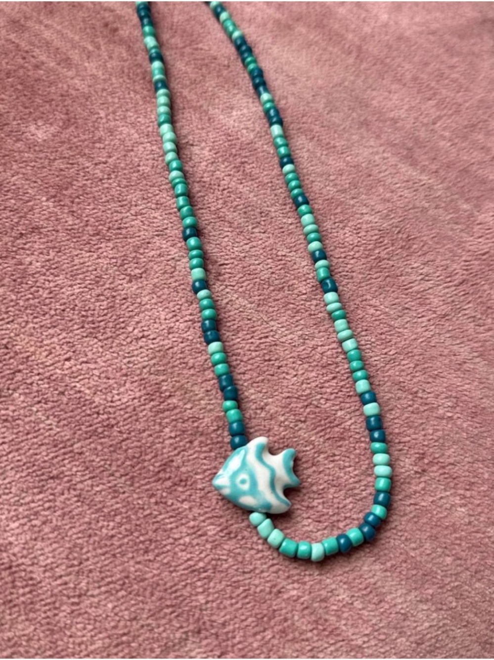 Handmade Turquoise Beaded Fish Necklace